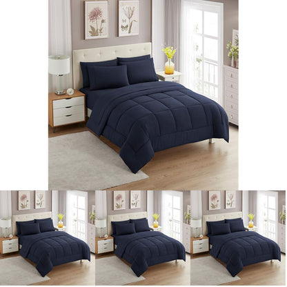 Sweet Home Collection 5 Piece Comforter Set Bag Solid Color All Season Soft Down Alternative Blanket & Luxurious Microfiber Bed Sheets, Navy, Twin