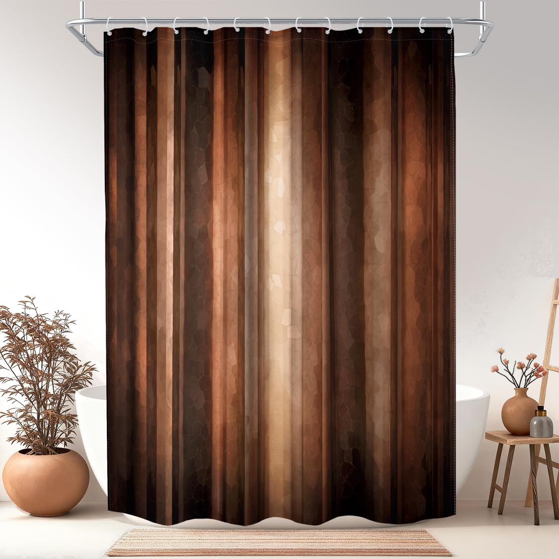 Rustic Brown Striped Shower Curtain Abstract Ombre Vintage Modern Masculine