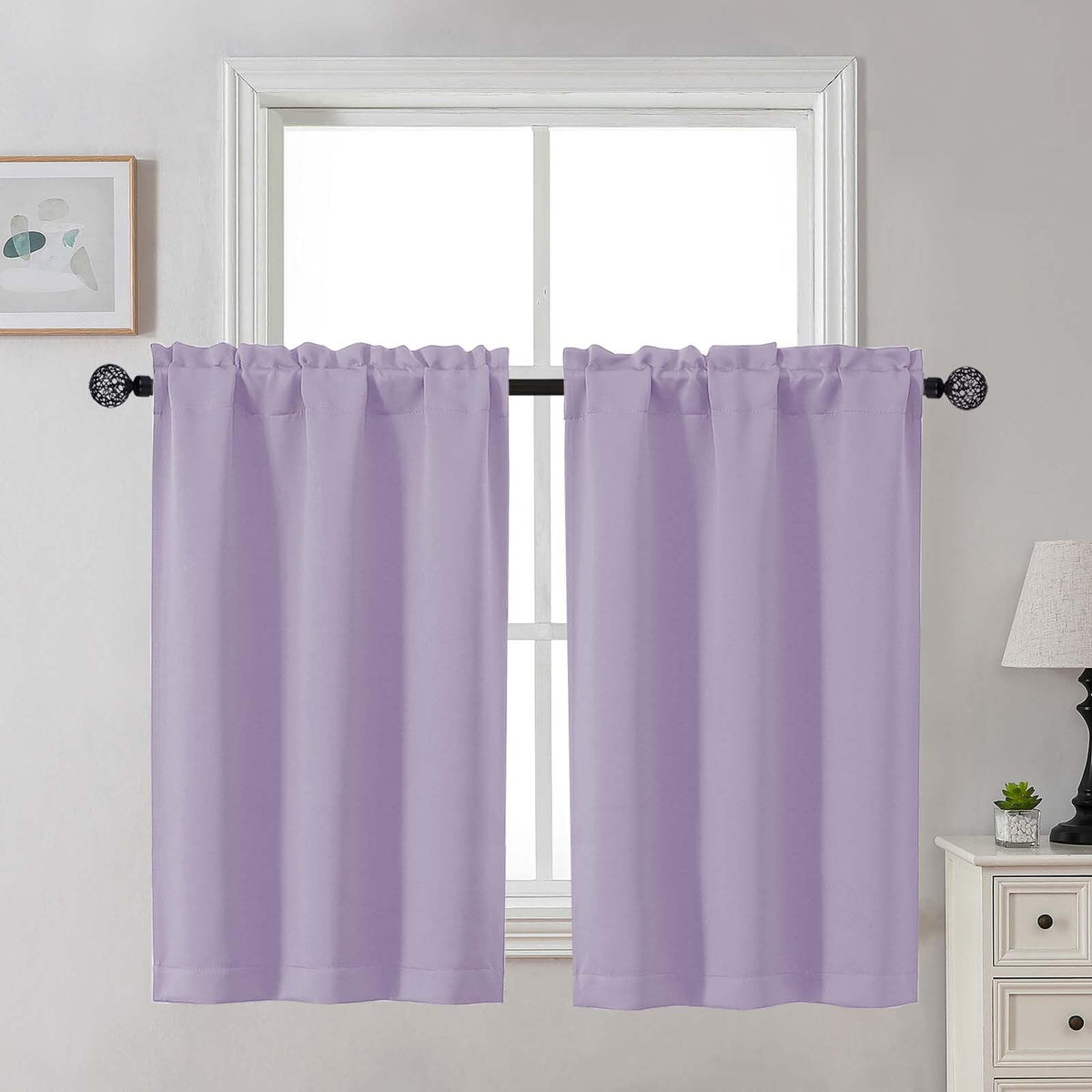 Gwine Black Tier Curtains 24 Inch Long 2 Panels for Kitchen