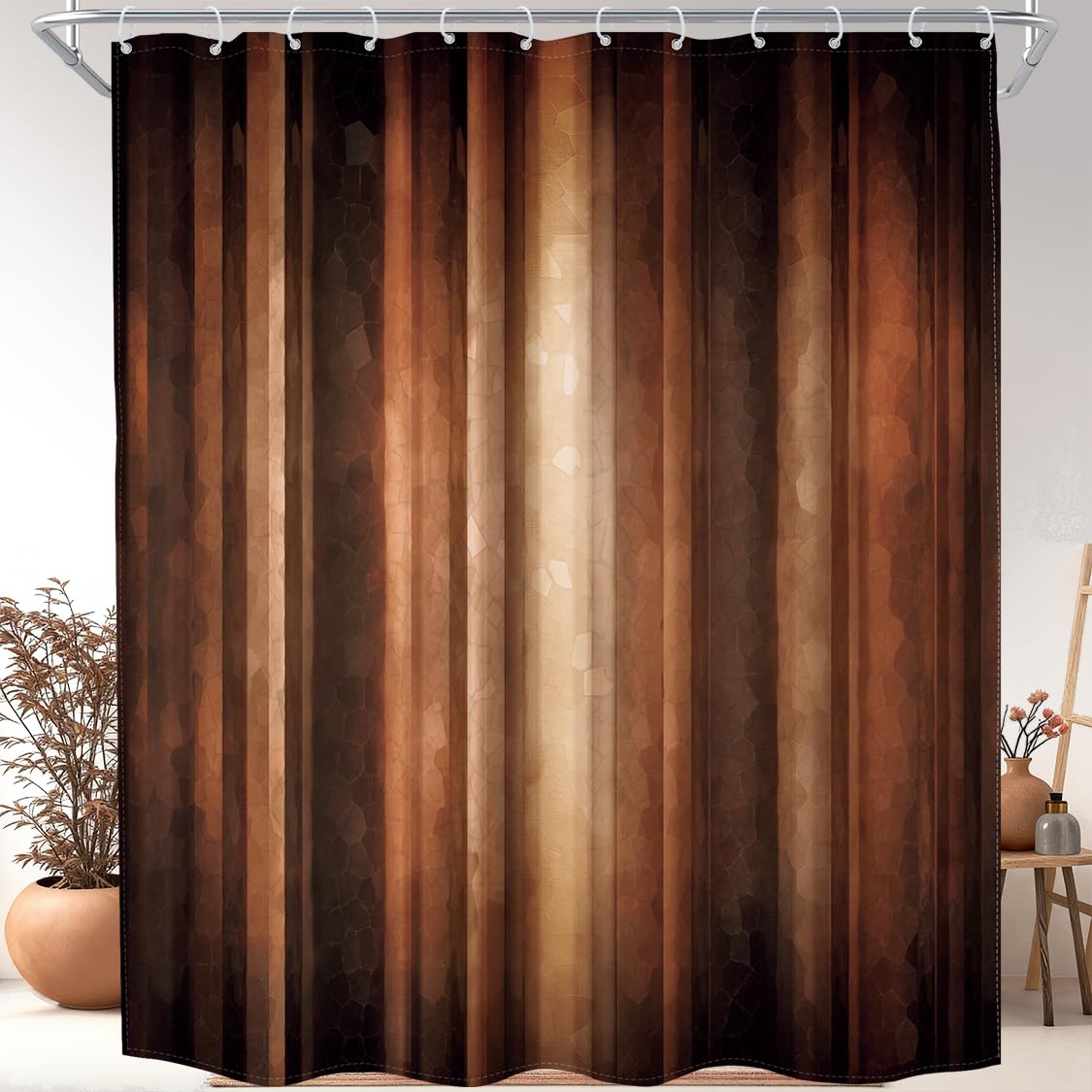 Rustic Brown Striped Shower Curtain Abstract Ombre Vintage Modern Masculine