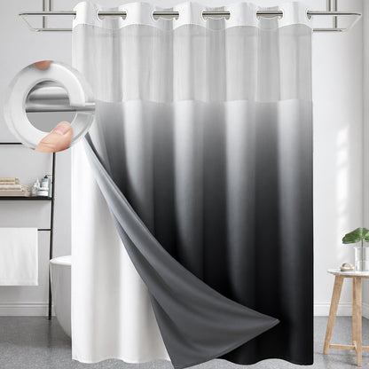 No Hook Shower Curtain and Liner Set, Ombre Black and White, 71x74
