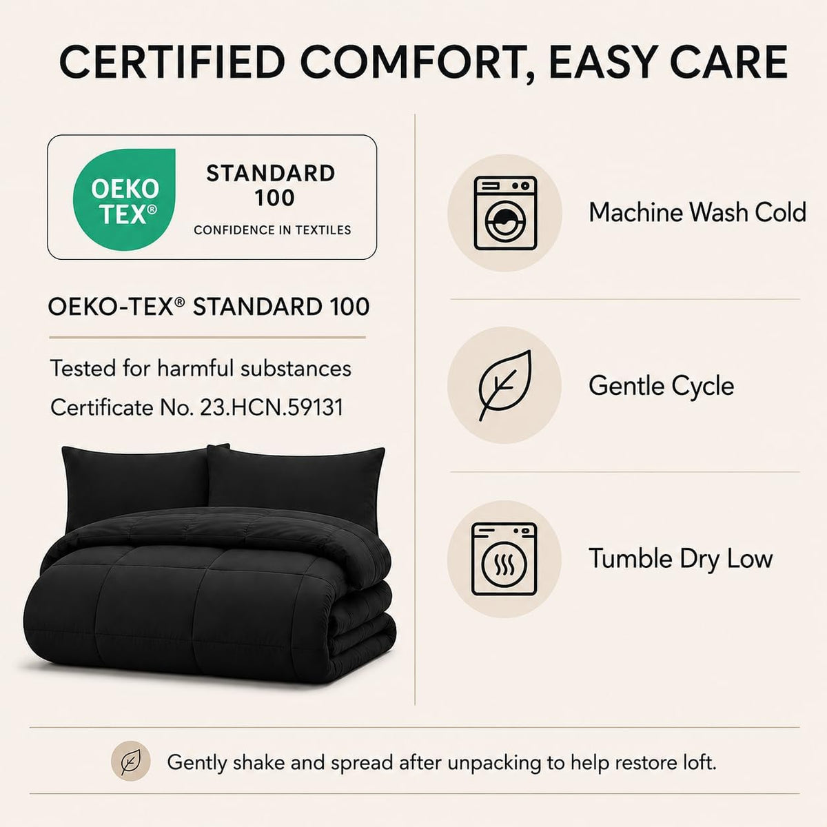 CozyLux Full Size Comforter Sets Black - 7 Pieces Bed in a Bag