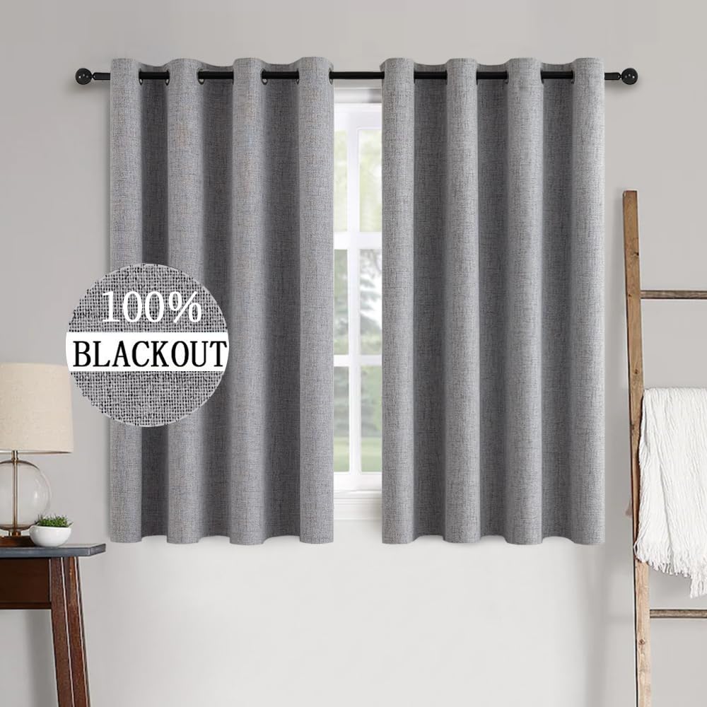 MIULEE 100% Blackout Linen Curtains for Bedroom 52x90 Inches Natural Beige