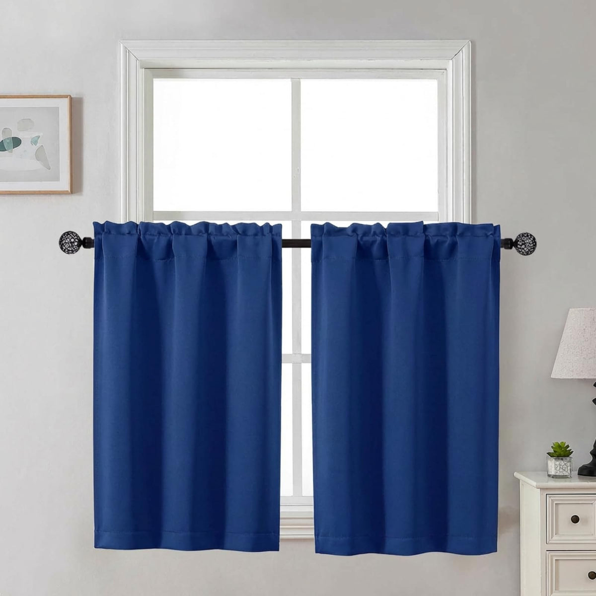 Gwine Black Tier Curtains 24 Inch Long 2 Panels for Kitchen