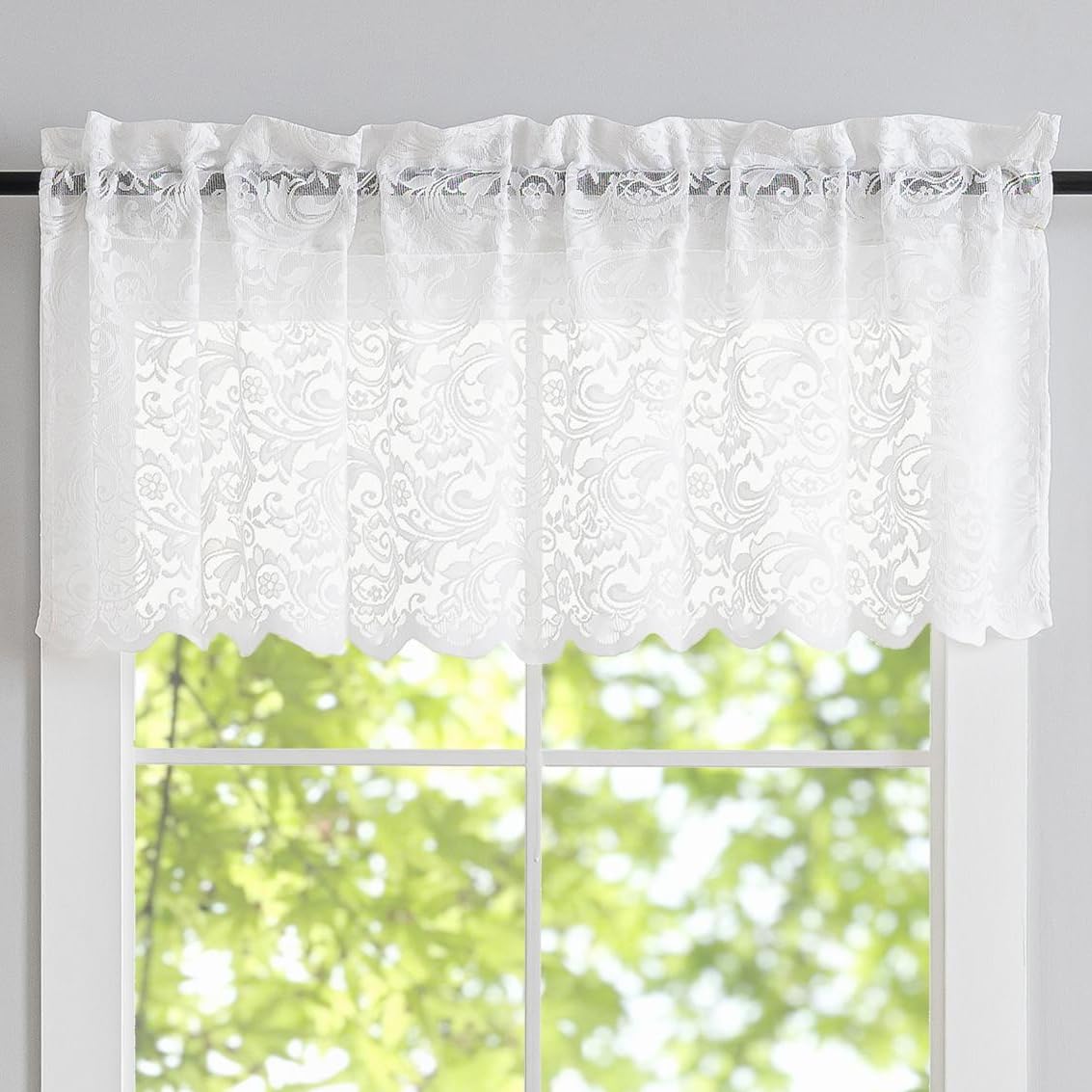 ALIGOGO Short White Lace Kitchen Curtains 36 Length 2 Panels W26 x L36 Inch