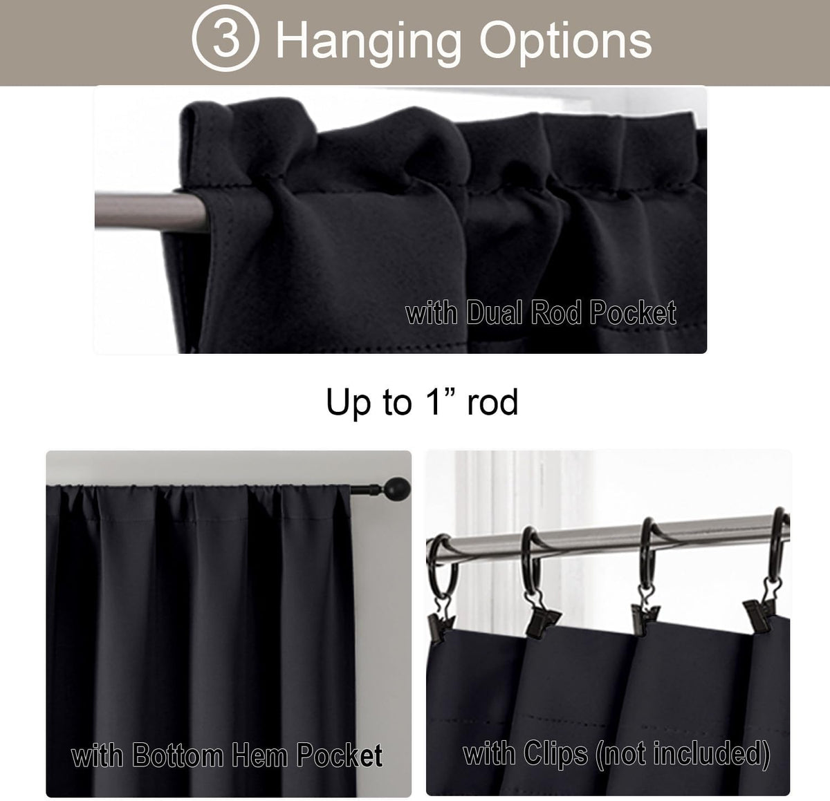 Gwine Black Tier Curtains 24 Inch Long 2 Panels for Kitchen