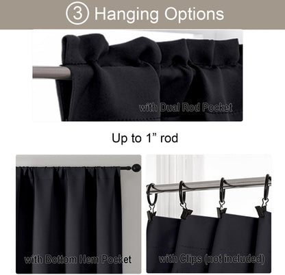 Gwine Black Tier Curtains 24 Inch Long 2 Panels for Kitchen