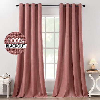 MIULEE 100% Blackout Linen Curtains for Bedroom 52x90 Inches Natural Beige