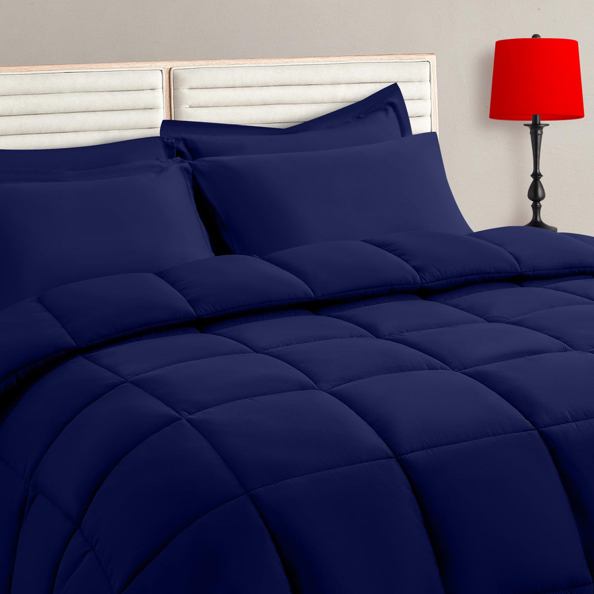 TAIMIT Twin Size Comforter Set - 5 Pieces, Bed in a Bag Bedding Sets with All Season Soft Quilted Warm Fluffy Reversible Comforter,Flat Sheet,Fitted Sheet,1 Pillow Shams,1 Pillowcases,Black