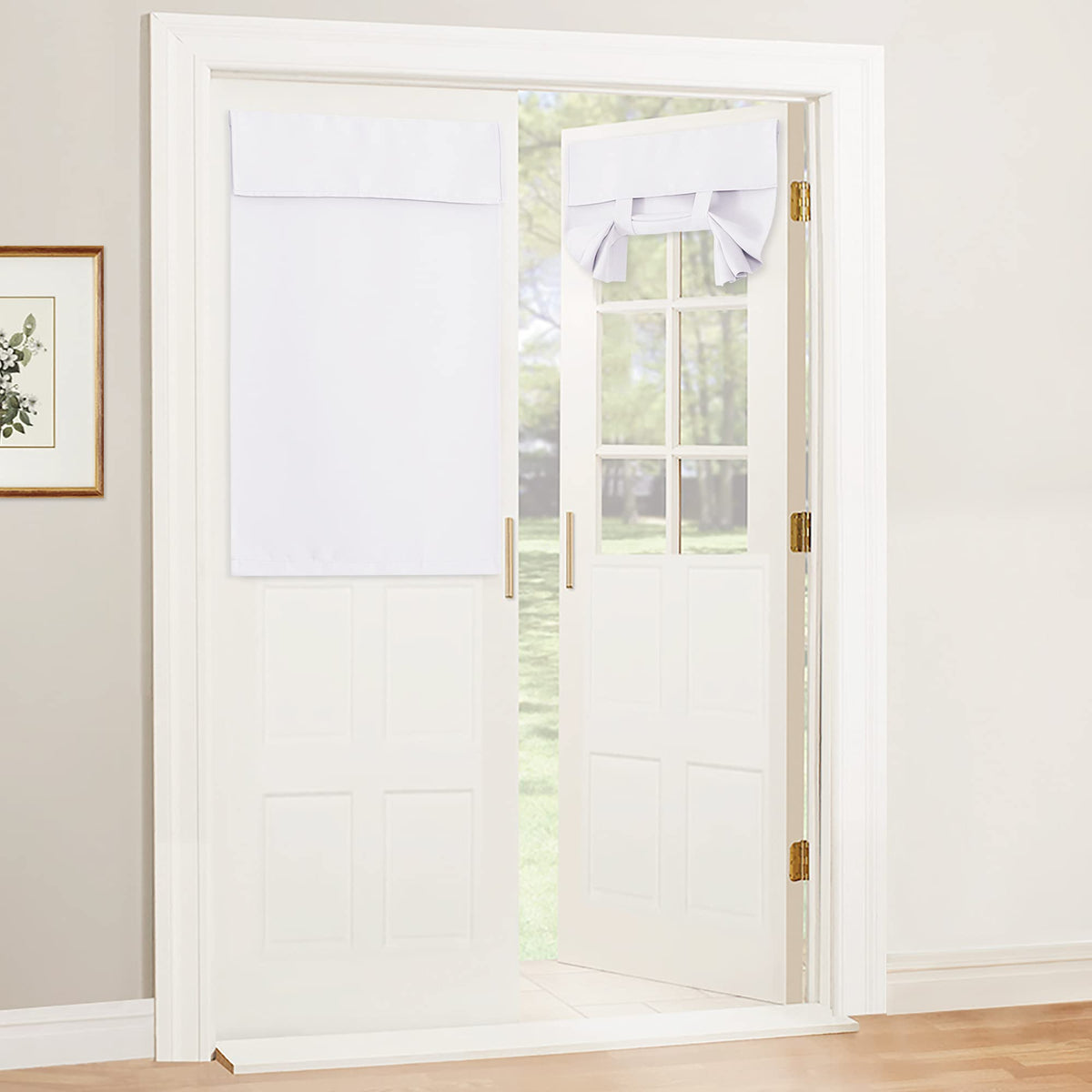 RYB HOME Blackout French Door Curtain, No Drill, W26 x L69, Black, 1 Panel