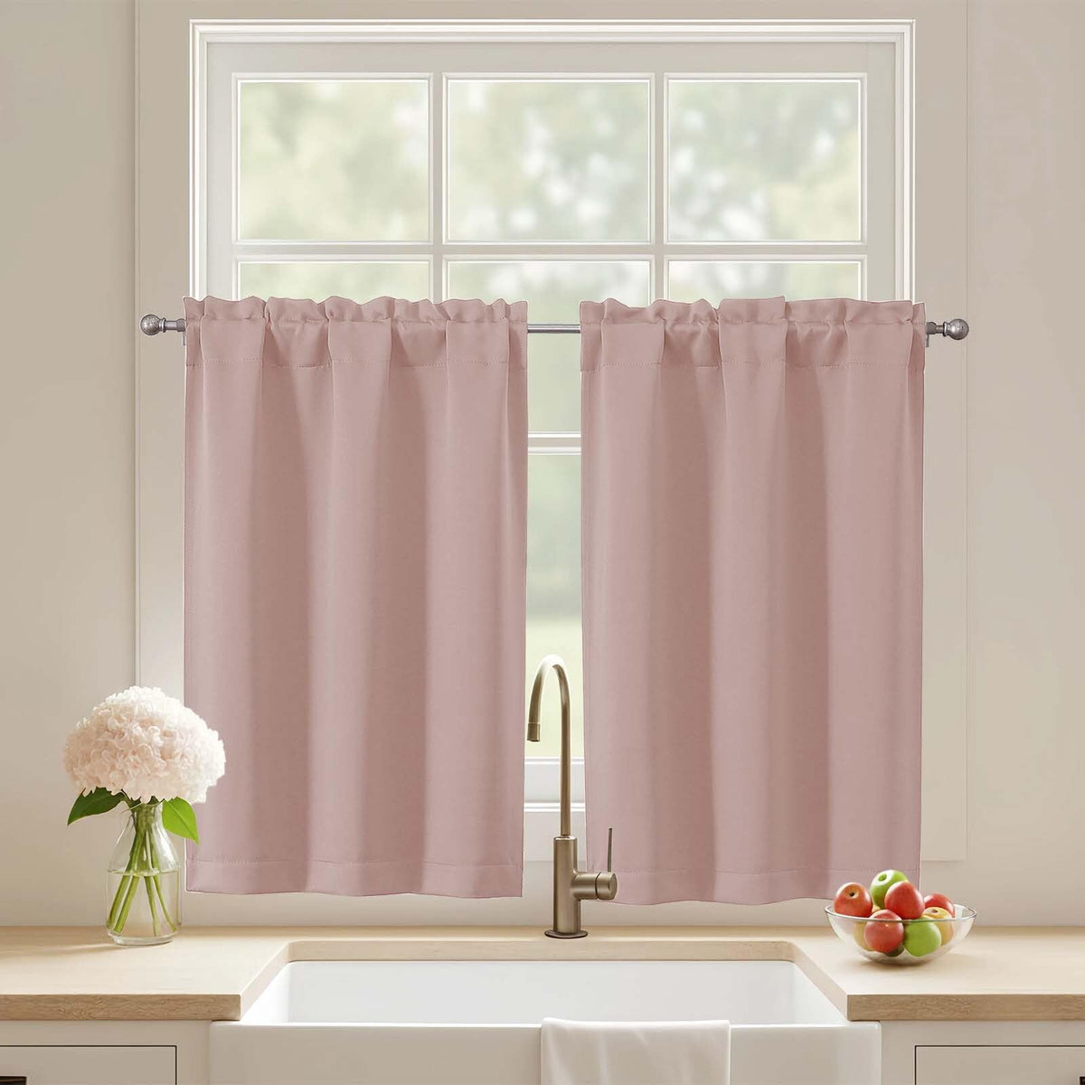 Black Cafe Curtains 24 Inch Length, Light Blocking Short Kitchen Window Curtains Over Sink, Half Window Blackout Drapes Tier Rod Pocket for Bathroom Basement Cabinet, 2x30Wx24L Inches