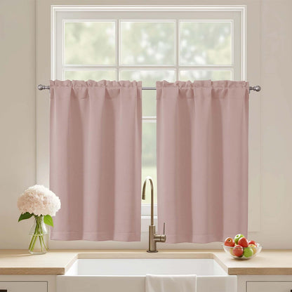 Black Cafe Curtains 24 Inch Length, Light Blocking Short Kitchen Window Curtains Over Sink, Half Window Blackout Drapes Tier Rod Pocket for Bathroom Basement Cabinet, 2x30Wx24L Inches