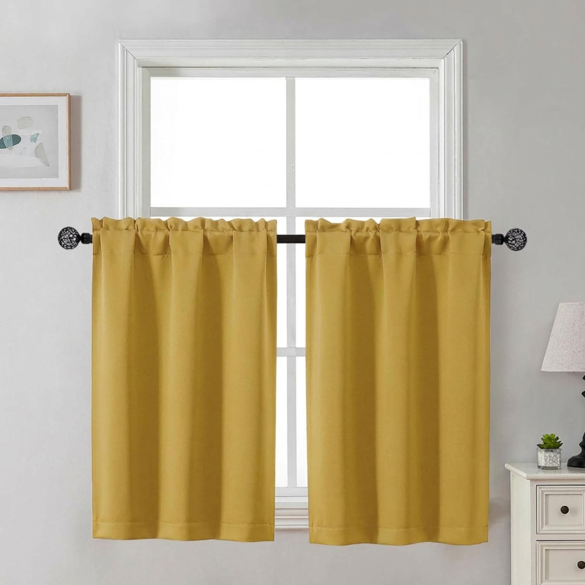 Gwine Black Tier Curtains 24 Inch Long 2 Panels for Kitchen