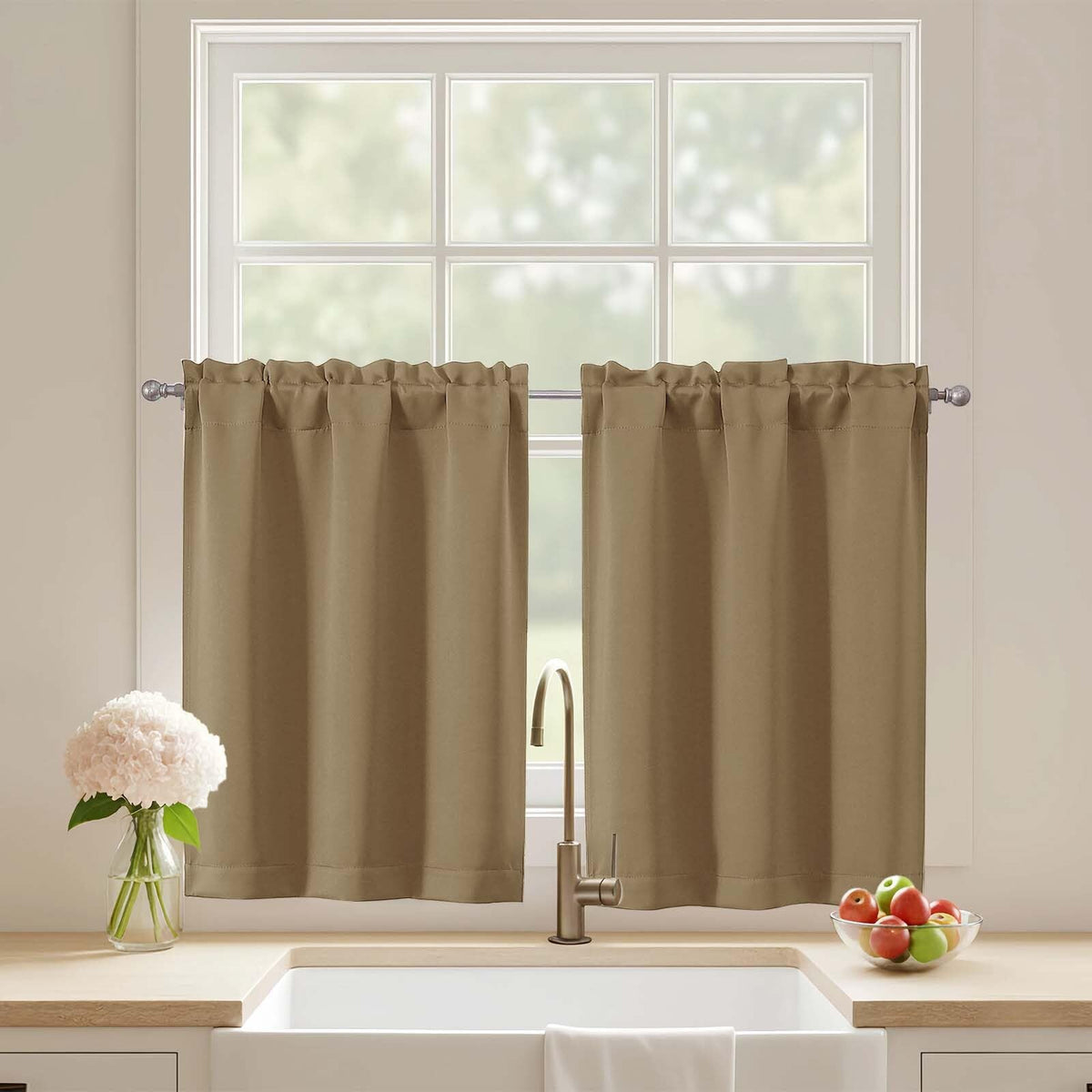 Black Cafe Curtains 24 Inch Length, Light Blocking Short Kitchen Window Curtains Over Sink, Half Window Blackout Drapes Tier Rod Pocket for Bathroom Basement Cabinet, 2x30Wx24L Inches