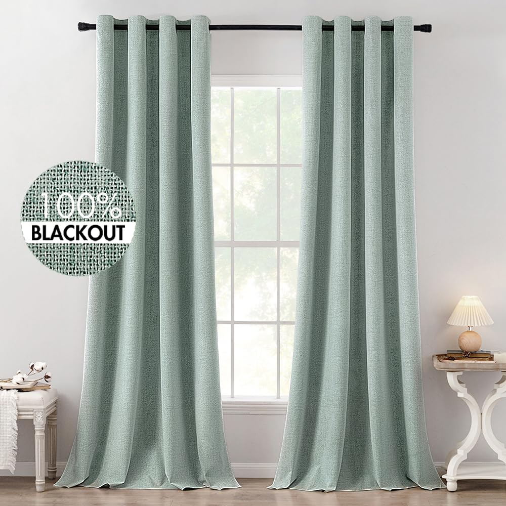 MIULEE 100% Blackout Linen Curtains for Bedroom 52x90 Inches Natural Beige