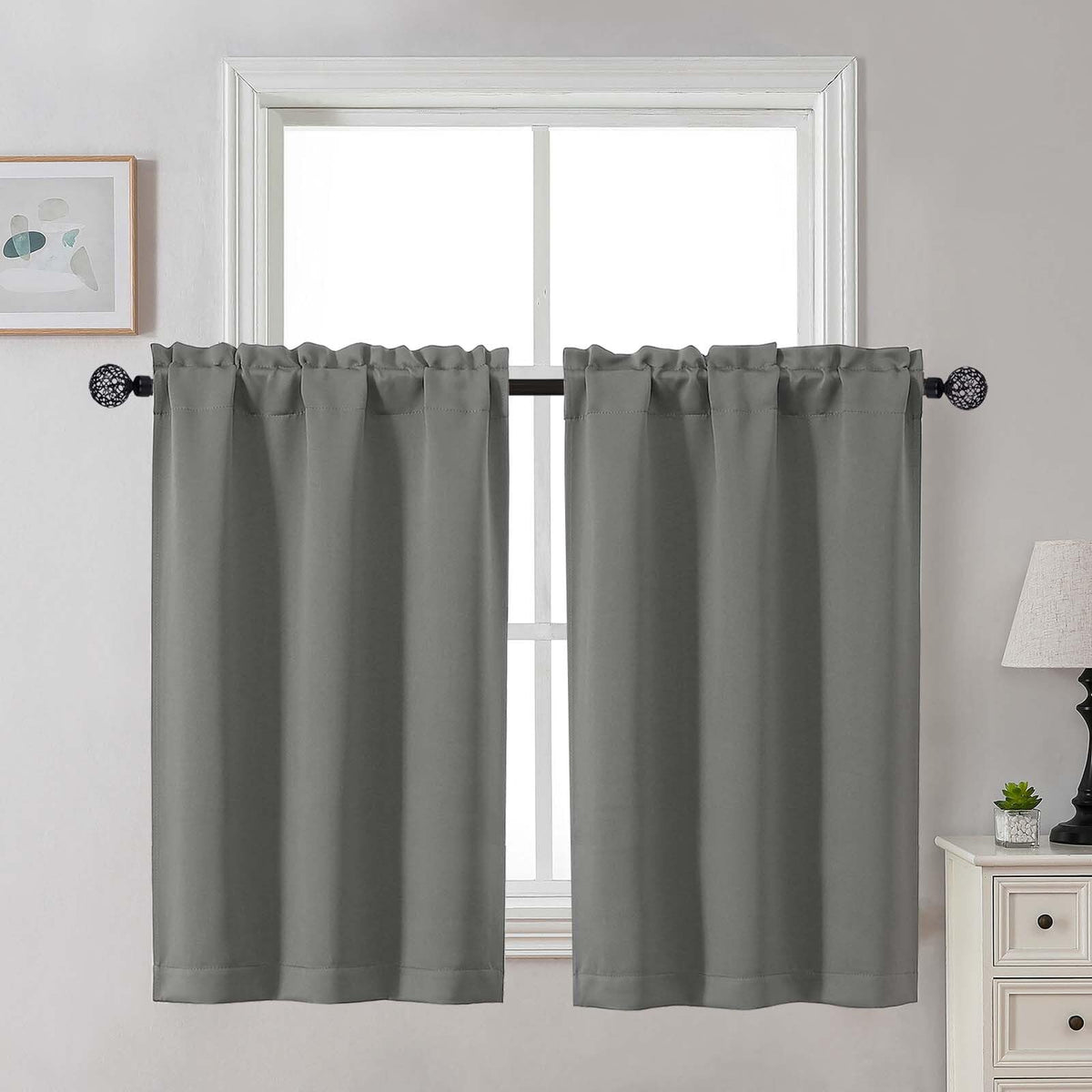 Gwine Black Tier Curtains 24 Inch Long 2 Panels for Kitchen
