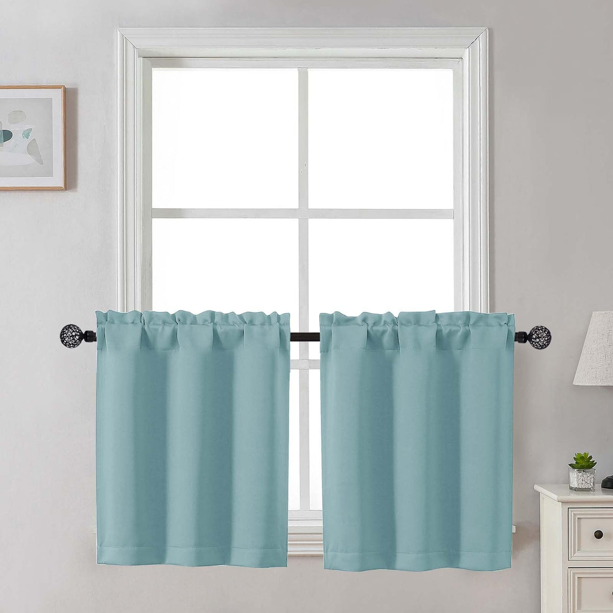 Gwine Black Tier Curtains 24 Inch Long 2 Panels for Kitchen