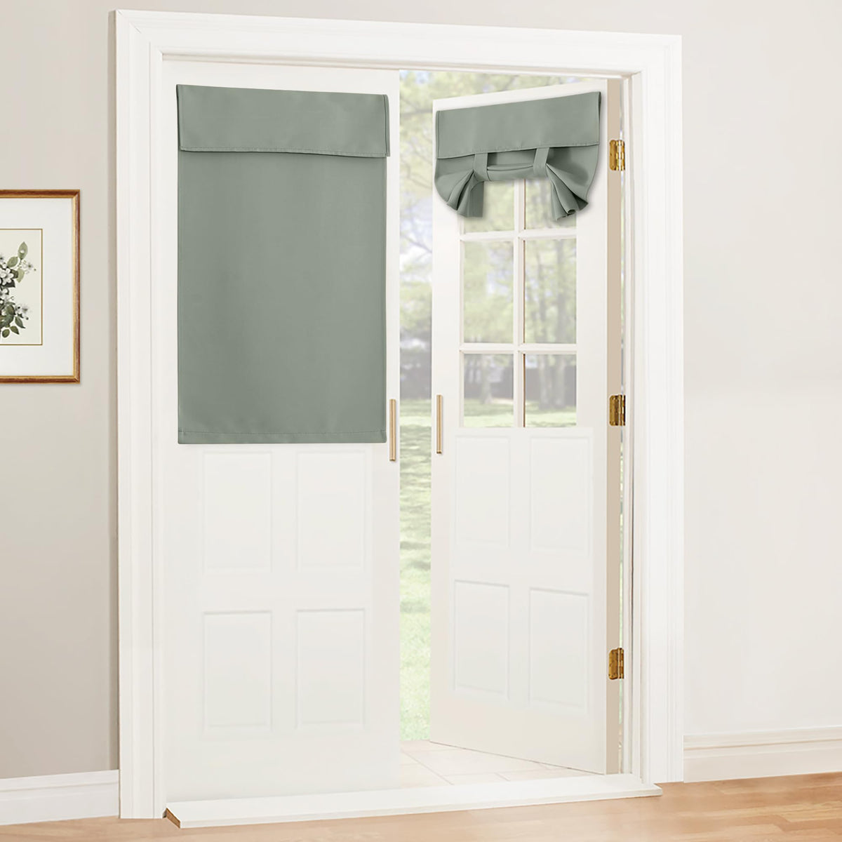 RYB HOME Blackout French Door Curtain, No Drill, W26 x L69, Black, 1 Panel