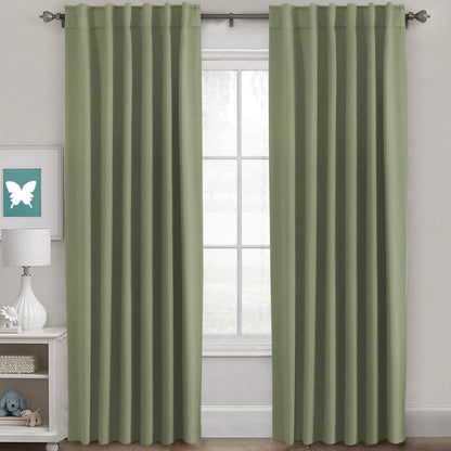 H.VERSAILTEX Blackout Curtains Thermal Insulated Window Treatment Panels Room Darkening Blackout Drapes for Living Room Back Tab/Rod Pocket Bedroom Draperies, 52 x 84 Inch, Light Sage, 2 Panels