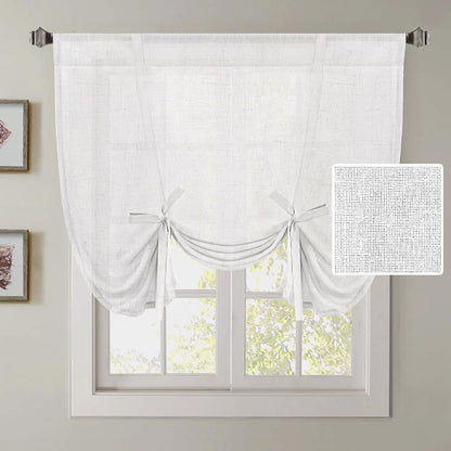 H.VERSAILTEX Tie Up Linen Curtains 63 Inch Length Nature Linen Textured Privacy Curtain Multi Hanging Ways Shade Balloon Window Shade Rod Pocket Casual Curtain - 42x63 - Natural