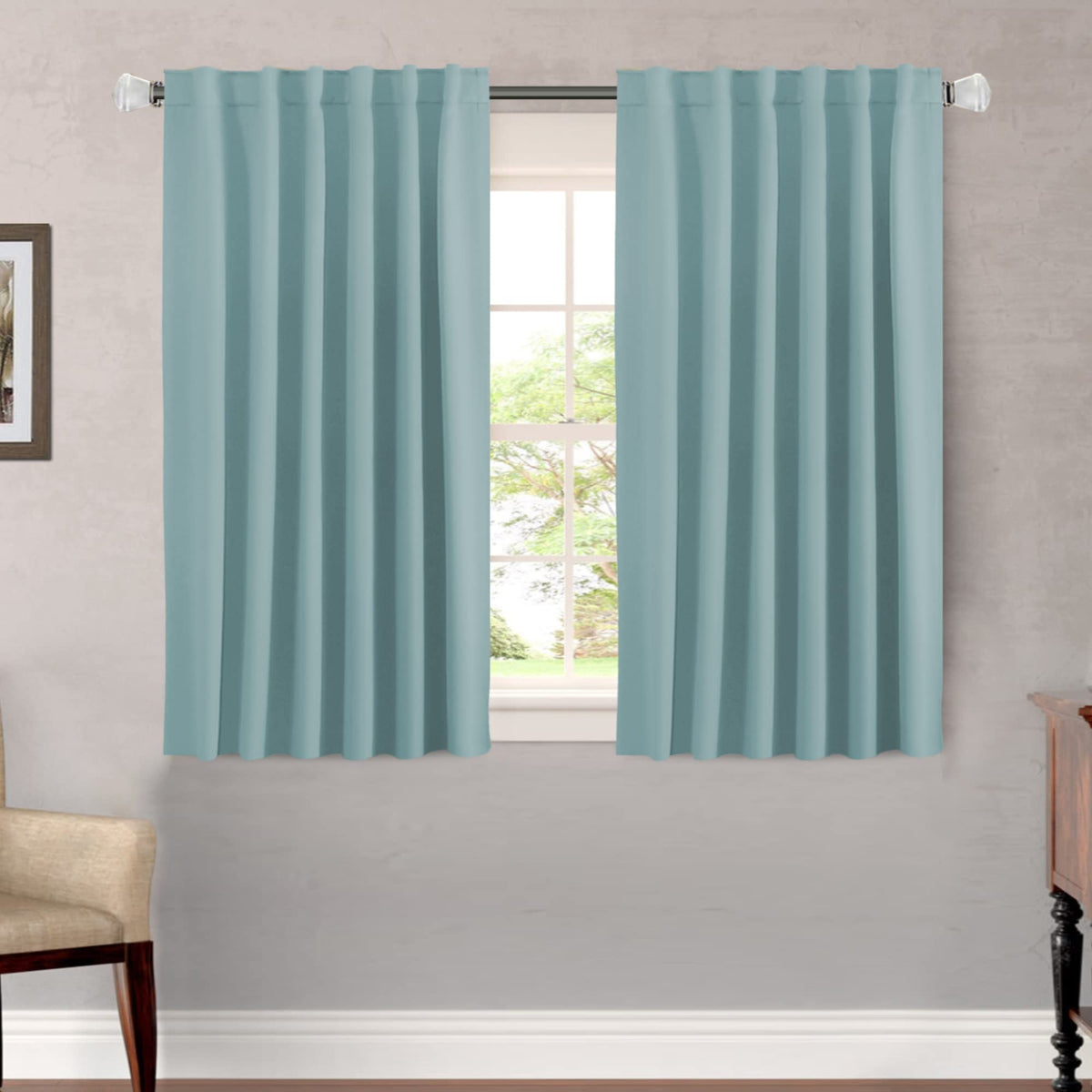 H.VERSAILTEX Blackout Curtains Thermal Insulated Window Treatment Panels Room Darkening Blackout Drapes for Living Room Back Tab/Rod Pocket Bedroom Draperies, 52 x 84 Inch, Light Sage, 2 Panels