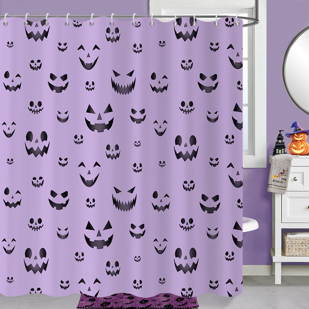 Halloween Shower Curtain, Black and White Funny Ghosts Icons Spooky Cute Halloween Bathroom Curtain Waterproof Fabric Machine Washable with Hooks, 72" Wx72 L