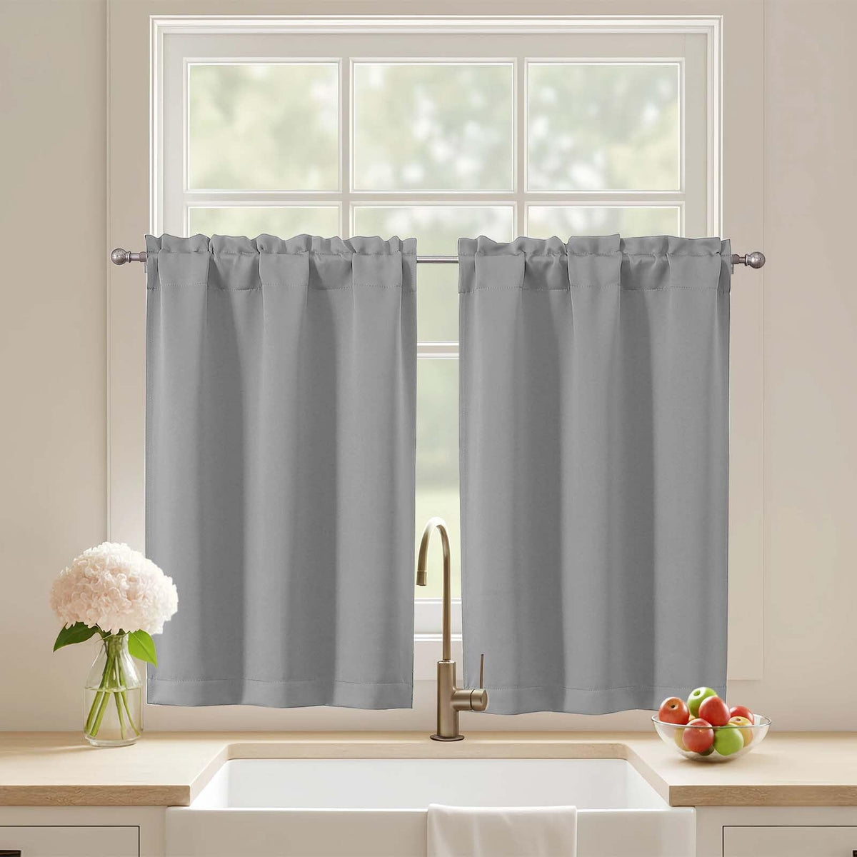 Black Cafe Curtains 24 Inch Length, Light Blocking Short Kitchen Window Curtains Over Sink, Half Window Blackout Drapes Tier Rod Pocket for Bathroom Basement Cabinet, 2x30Wx24L Inches