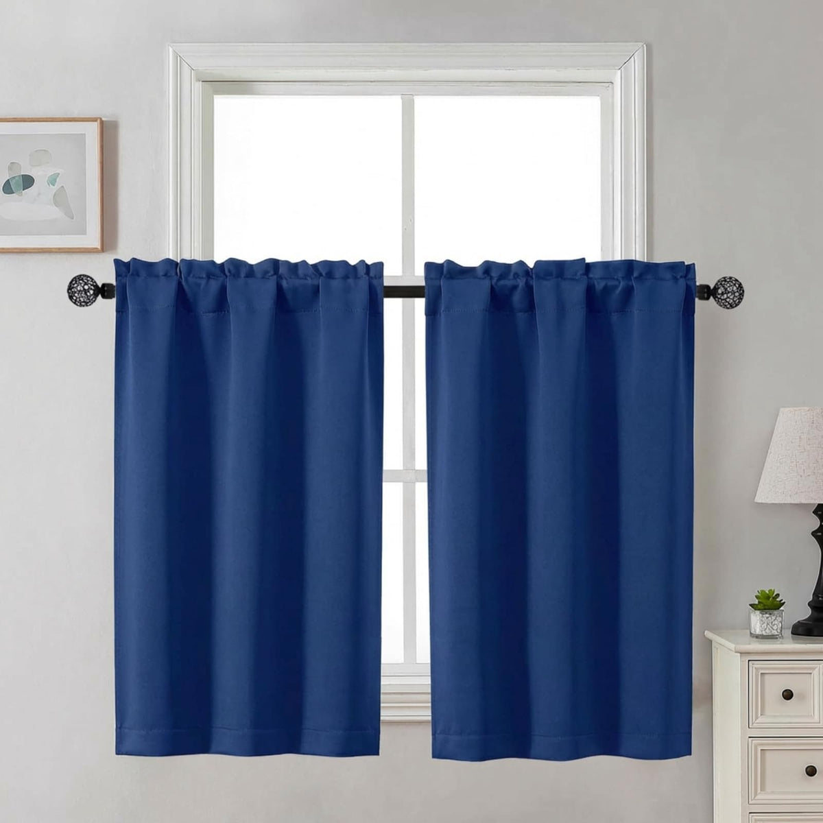 Gwine Black Tier Curtains 24 Inch Long 2 Panels for Kitchen