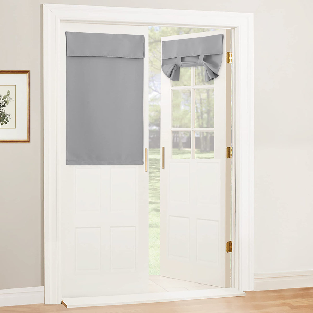 RYB HOME Blackout French Door Curtain, No Drill, W26 x L69, Black, 1 Panel