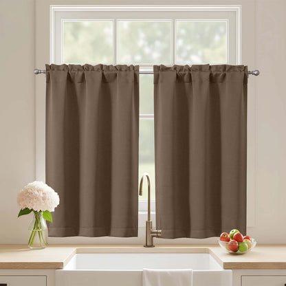 Black Cafe Curtains 24 Inch Length, Light Blocking Short Kitchen Window Curtains Over Sink, Half Window Blackout Drapes Tier Rod Pocket for Bathroom Basement Cabinet, 2x30Wx24L Inches