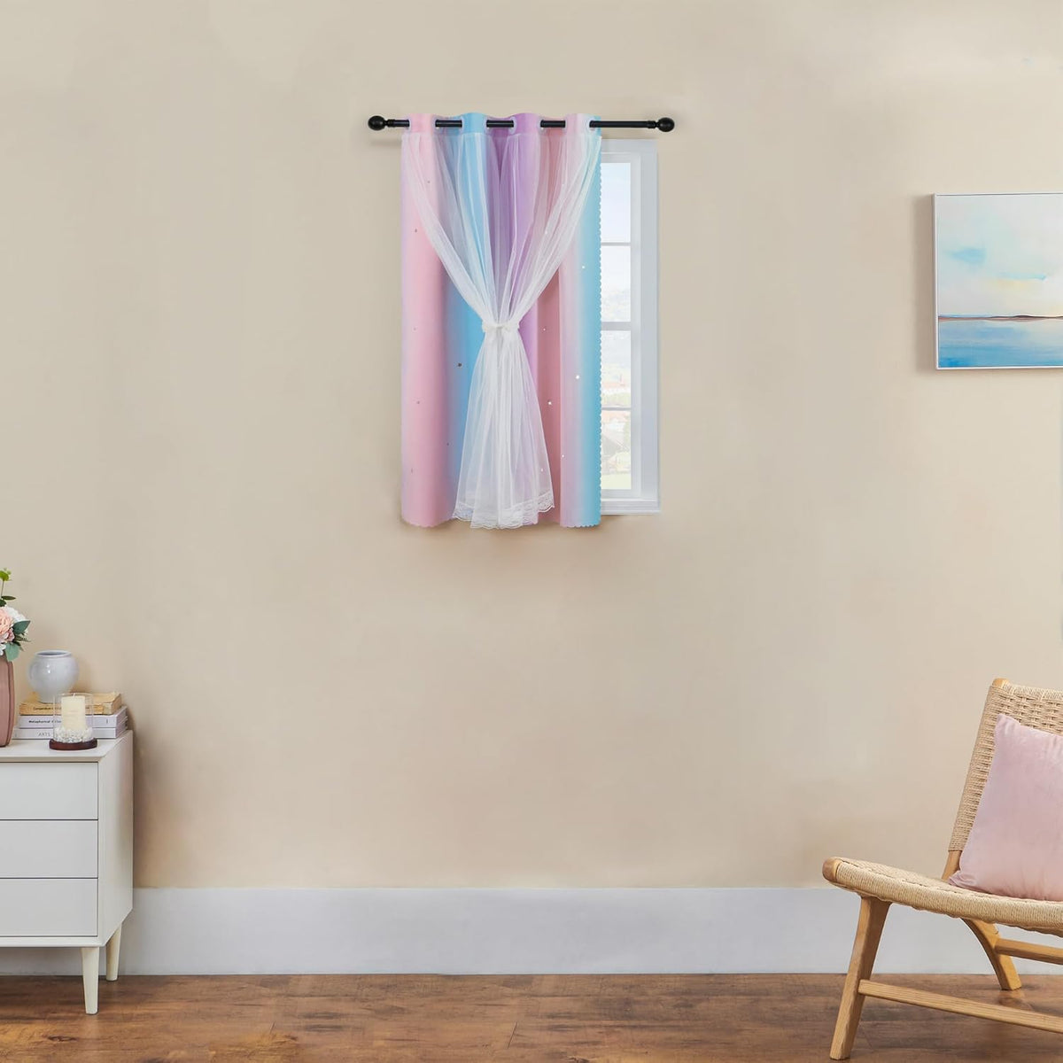 XiDi Curtains for Girls Bedroom Decor, Rainbow Blackout Curtains for Kids/Little Girl Room Decor, Unicorn Wall Decals,Pink Purple Green,63 x 34 inches,1 Panel