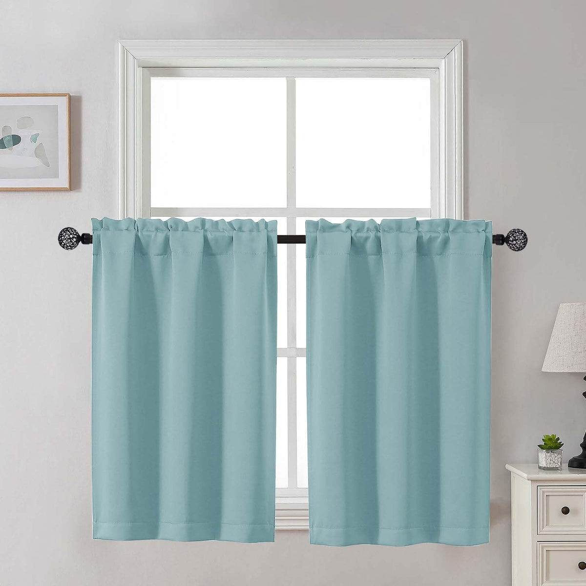 Gwine Black Tier Curtains 24 Inch Long 2 Panels for Kitchen
