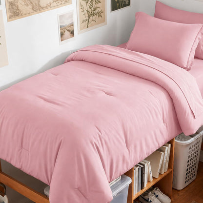 HIMEET Queen Comforter Set, 7-Piece Point-Quilted Bed in a Bag Dark Grey