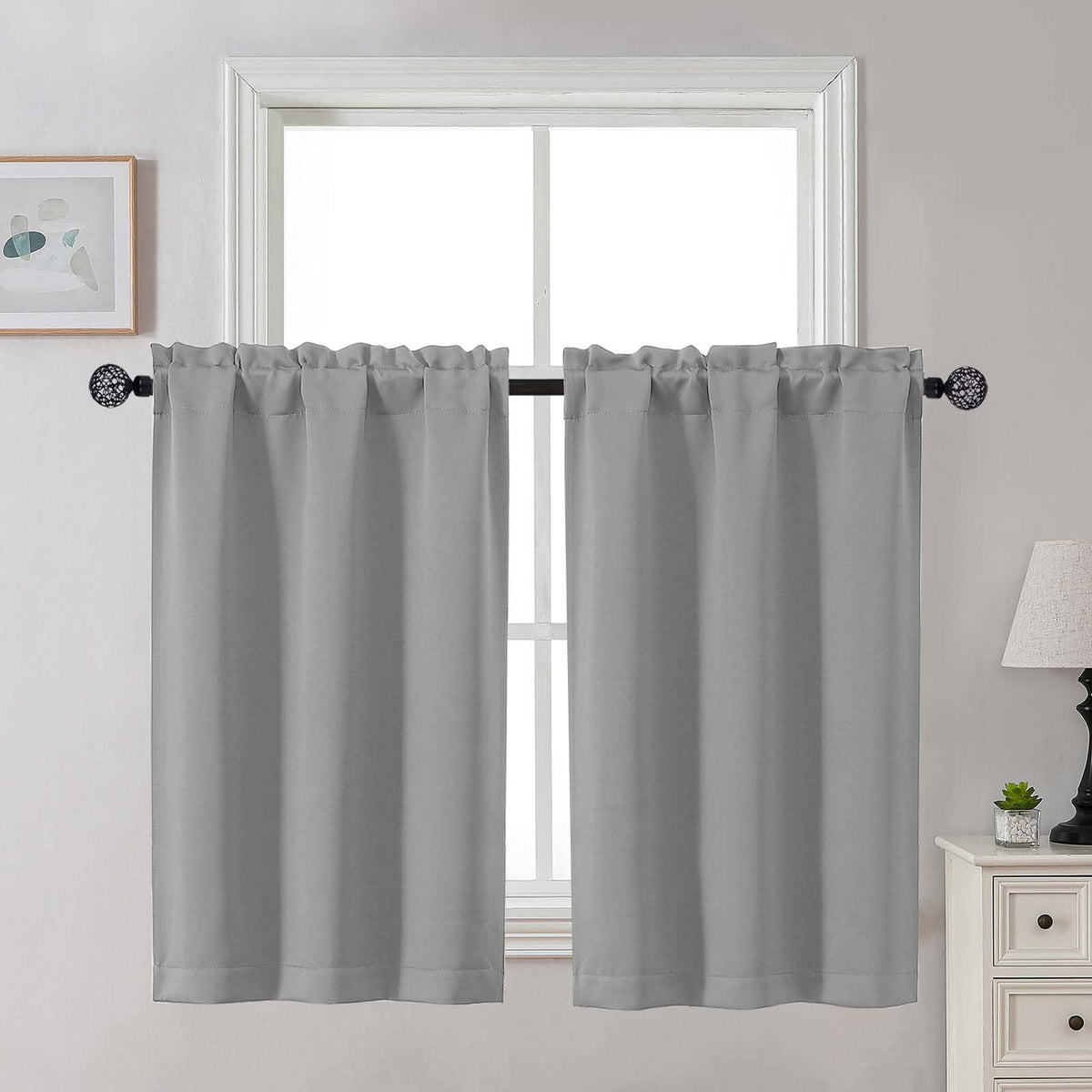 Gwine Black Tier Curtains 24 Inch Long 2 Panels for Kitchen