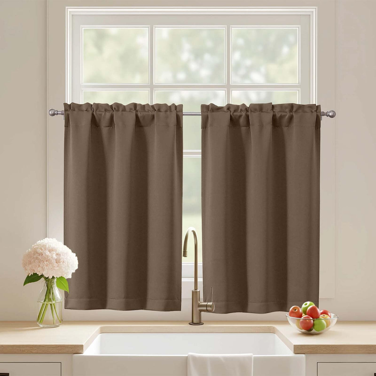Black Cafe Curtains 24 Inch Length, Light Blocking Short Kitchen Window Curtains Over Sink, Half Window Blackout Drapes Tier Rod Pocket for Bathroom Basement Cabinet, 2x30Wx24L Inches