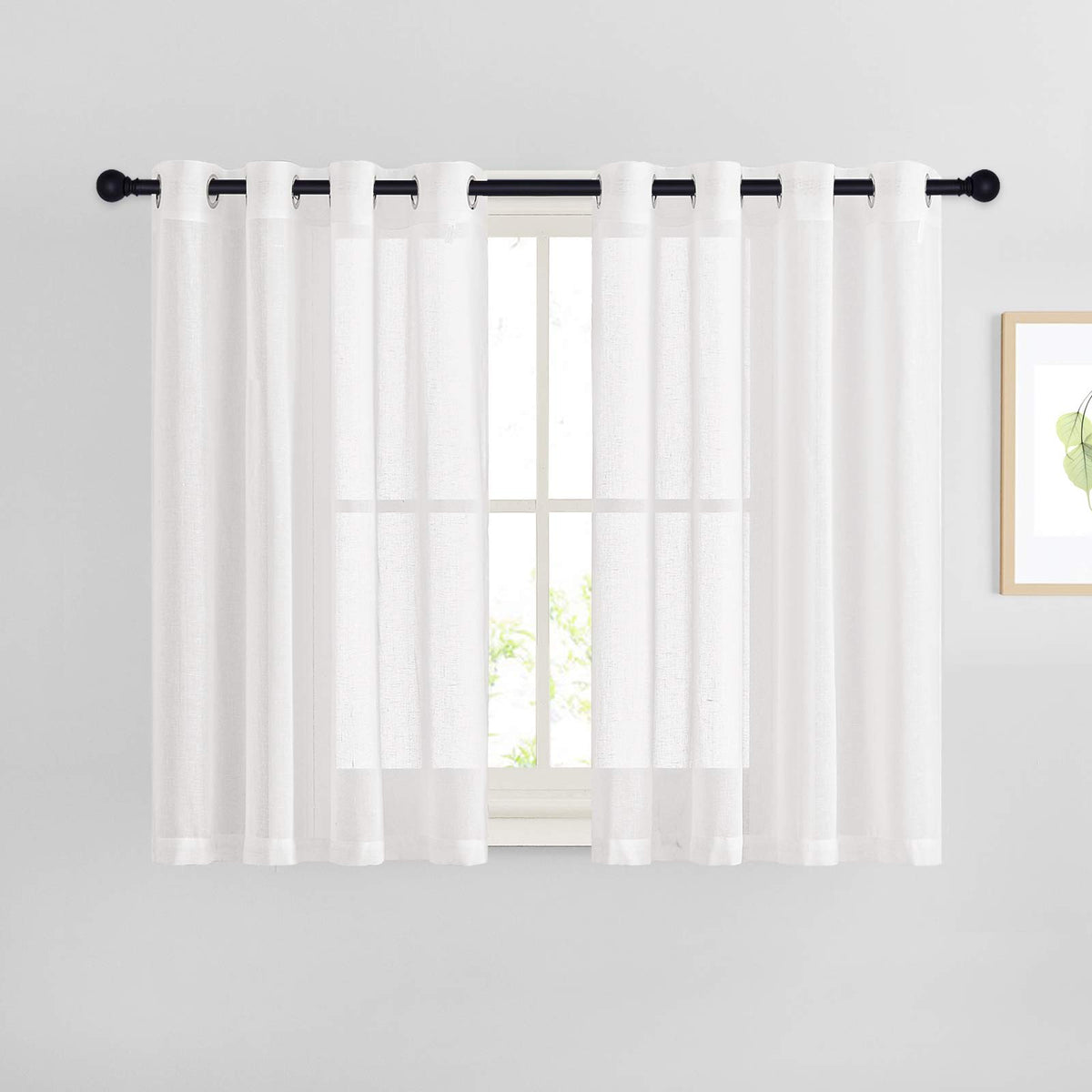 NICETOWN Semi Sheer Linen Ivory Curtains for Bedroom, W52xL84, 2 Panels