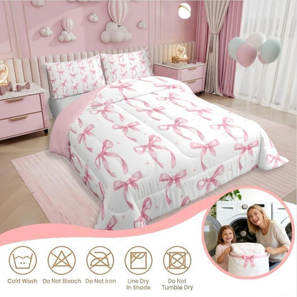 Erosebridal Cute Pink Bow Twin Bedding Set for Girls,Ribbon Bow Knot Comforter Set for Kids Kawaii Room Decor,Princess Bowknot Bed Set Girly Pink Bows Bedding Comforter Sets,1 Pillowcase