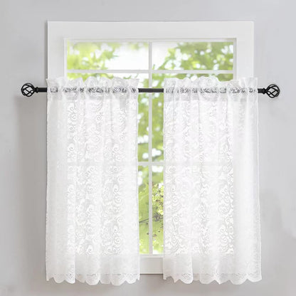 ALIGOGO Short White Lace Kitchen Curtains 36 Length 2 Panels W26 x L36 Inch