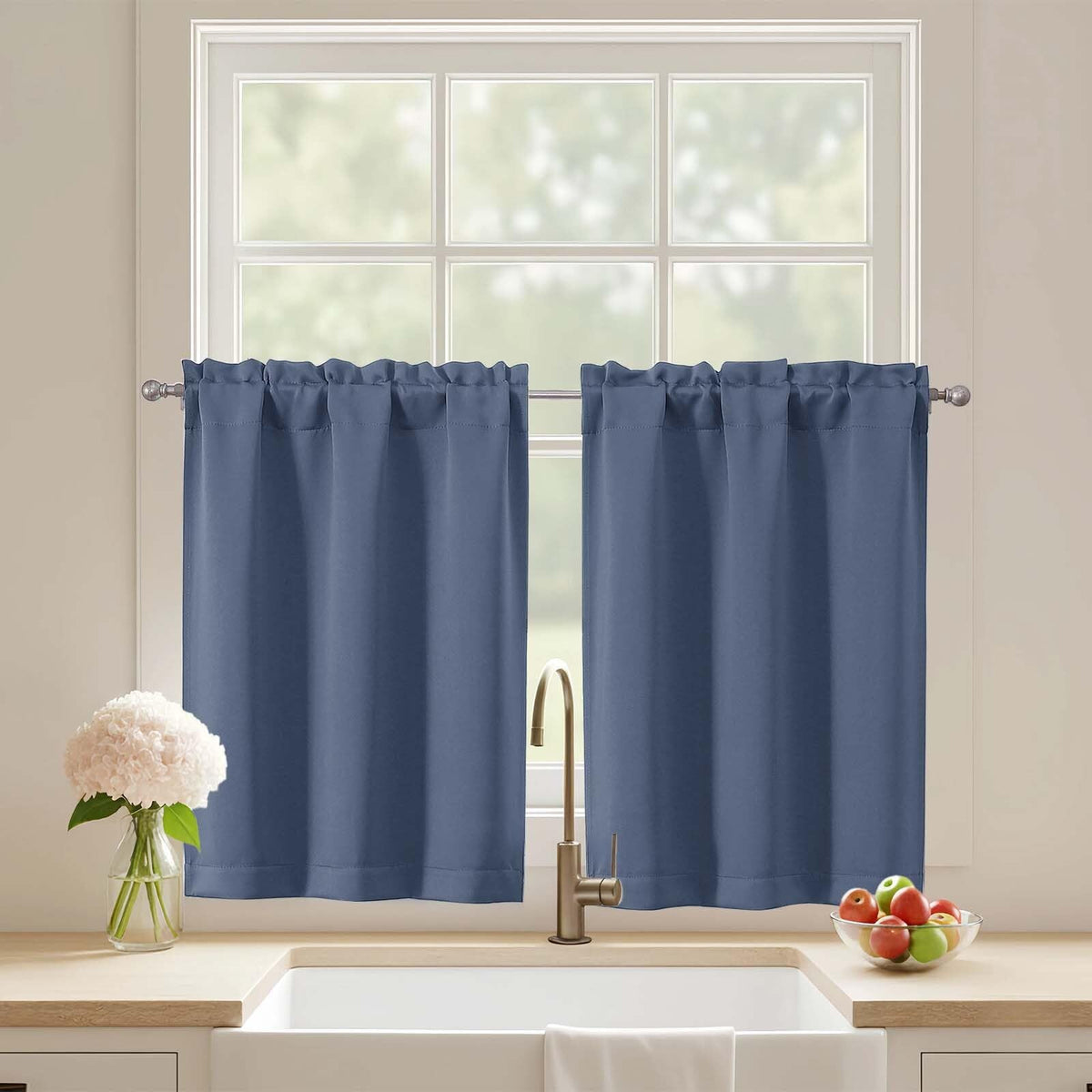 Black Cafe Curtains 24 Inch Length, Light Blocking Short Kitchen Window Curtains Over Sink, Half Window Blackout Drapes Tier Rod Pocket for Bathroom Basement Cabinet, 2x30Wx24L Inches