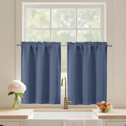 Black Cafe Curtains 24 Inch Length, Light Blocking Short Kitchen Window Curtains Over Sink, Half Window Blackout Drapes Tier Rod Pocket for Bathroom Basement Cabinet, 2x30Wx24L Inches