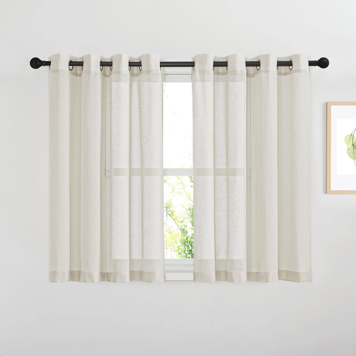 NICETOWN Semi Sheer Linen Ivory Curtains for Bedroom, W52xL84, 2 Panels