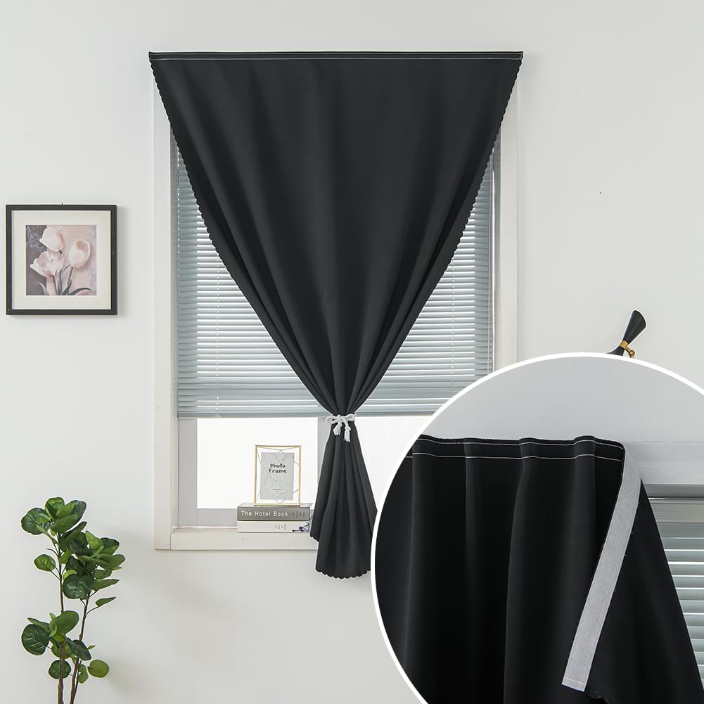 Adhesive Blackout Curtains- Self Stick Shades Window Blinds Curtains No Rod Needed Easy to Hang Curtains, Use for Bedroom, Living Room, Dining Room, Kitchen, Home Office, 35"W X 59"L, Black, 1 Panel