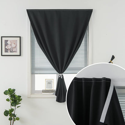 Adhesive Blackout Curtains- Self Stick Shades Window Blinds Curtains No Rod Needed Easy to Hang Curtains, Use for Bedroom, Living Room, Dining Room, Kitchen, Home Office, 35"W X 59"L, Black, 1 Panel