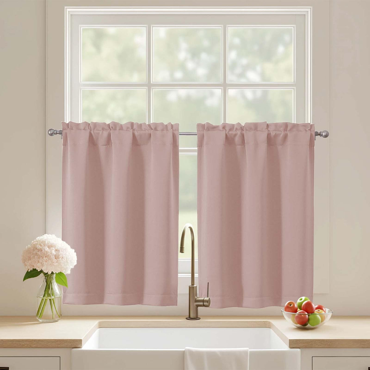 Black Cafe Curtains 24 Inch Length, Light Blocking Short Kitchen Window Curtains Over Sink, Half Window Blackout Drapes Tier Rod Pocket for Bathroom Basement Cabinet, 2x30Wx24L Inches