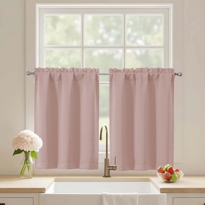 Black Cafe Curtains 24 Inch Length, Light Blocking Short Kitchen Window Curtains Over Sink, Half Window Blackout Drapes Tier Rod Pocket for Bathroom Basement Cabinet, 2x30Wx24L Inches