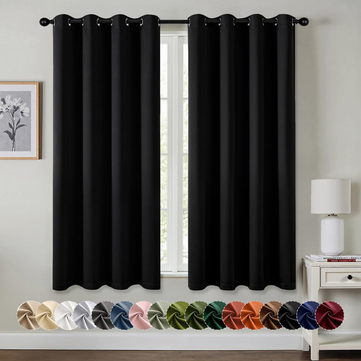 MIULEE Blackout Curtains for Bedroom 2 Panels 40 x 63 Inch Long Black