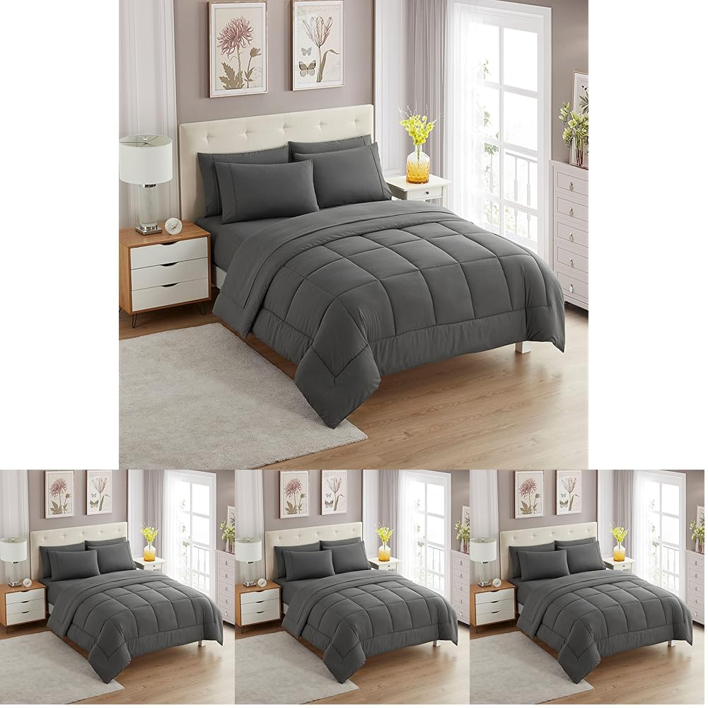 Full Size Comforter Set with Sheets - 7-Piece Bedding Collection - 1 Comforter, 1 Fitted Sheet, 1 Flat, 4 Pillowcases - Deep Pocket - Soft & Breathable Premium Quality - Ideal for All Seasons, Gray