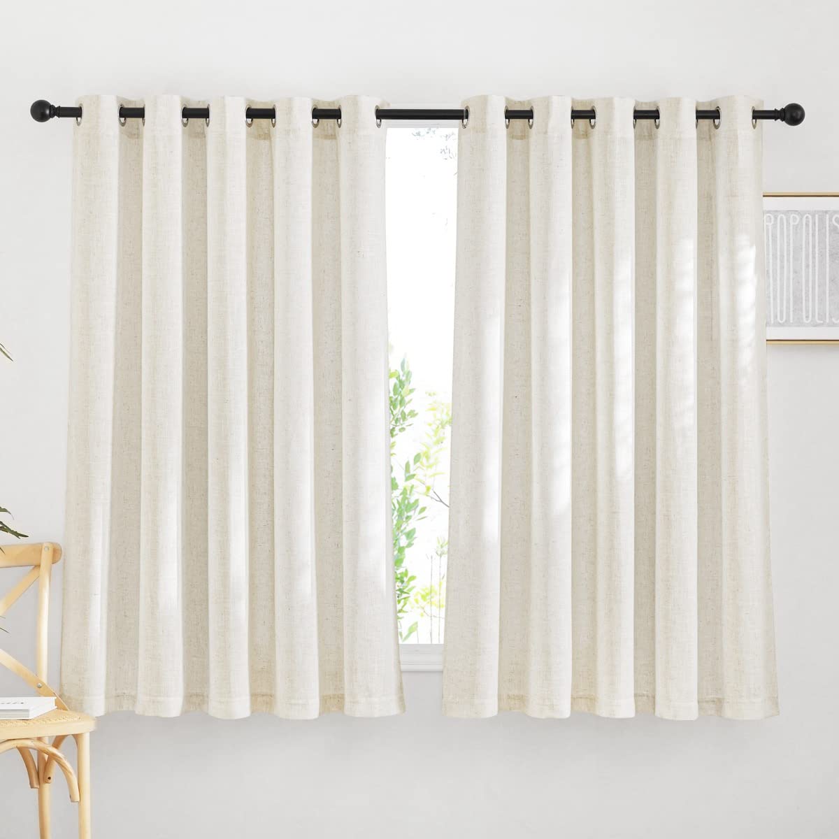 NICETOWN Semi Sheer Linen Ivory Curtains for Bedroom, W52xL84, 2 Panels