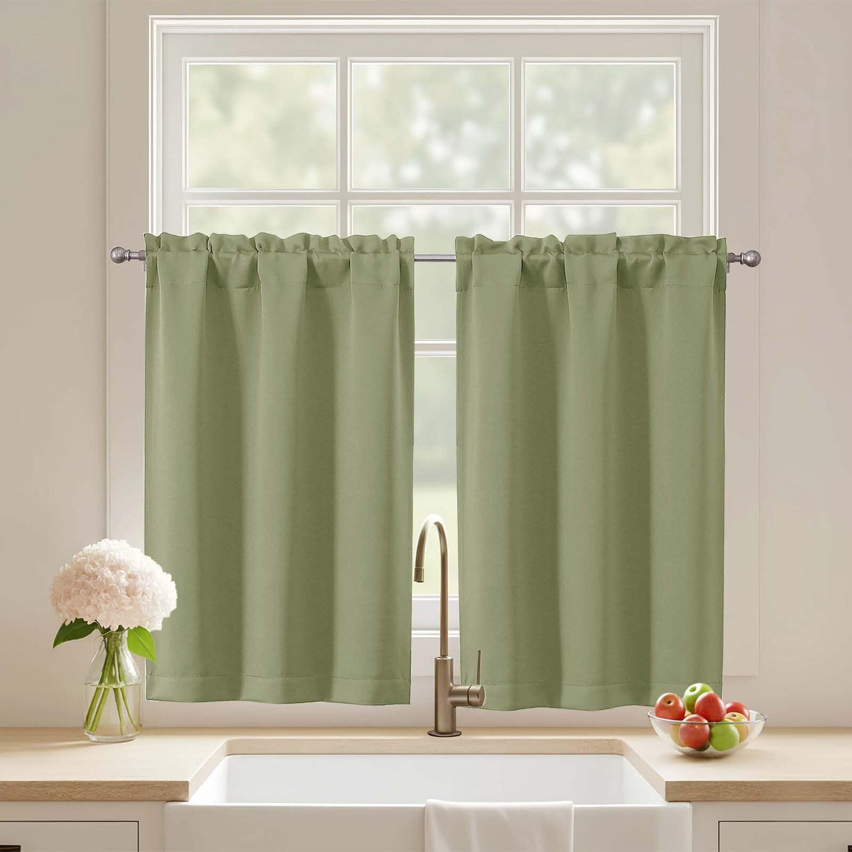 Black Cafe Curtains 24 Inch Length, Light Blocking Short Kitchen Window Curtains Over Sink, Half Window Blackout Drapes Tier Rod Pocket for Bathroom Basement Cabinet, 2x30Wx24L Inches