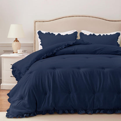 HARBOREST Queen Comforter Ruffle Black, Fluffy Queen Bedding, 3 Pieces Shabby Chic Comforter Set(1 Comforter & 2 Pillow Shams)